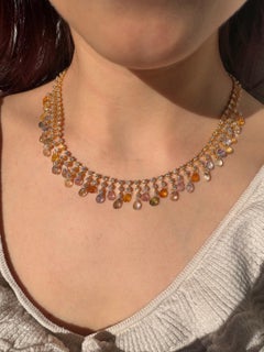 18K Yellow Gold Diamond and Briolette Multicolor Sapphire Necklace