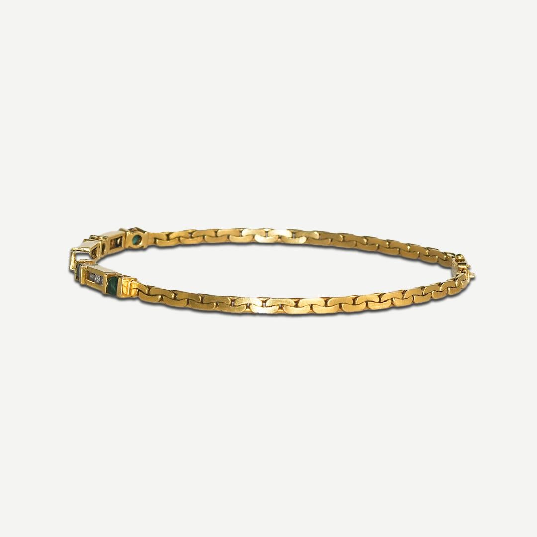 Women's or Men's 18K Yellow Gold Diamond and Emerald Bracelet 8.8g