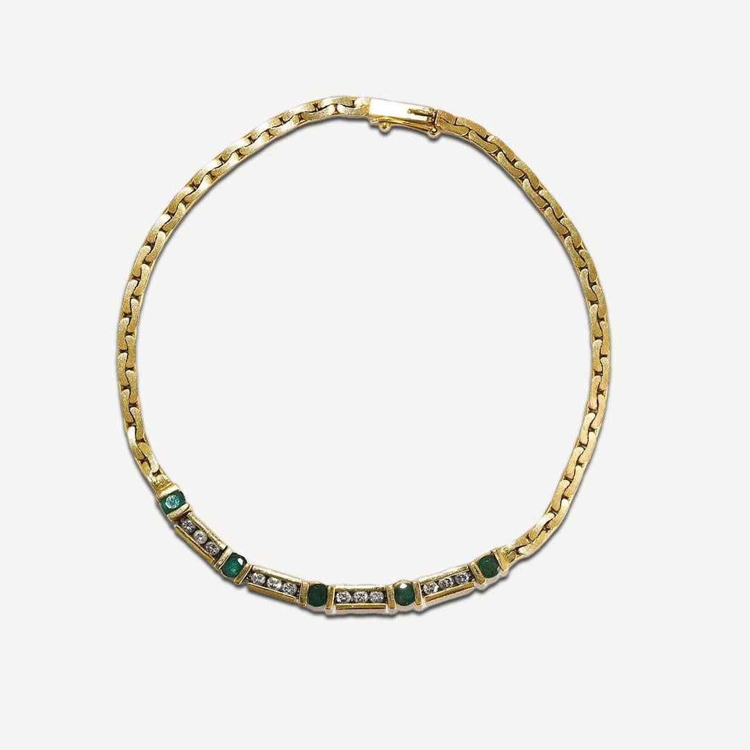 18K Yellow Gold Diamond and Emerald Bracelet 8.8g 3