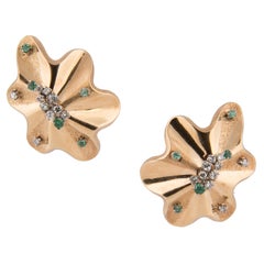 18k Yellow Gold Diamond and Emerald Clip-On Earrings