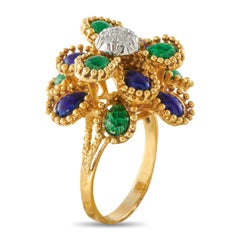 Anillo de cóctel de oro amarillo de 18 quilates con diamantes y una flor esmaltada MF05-063026