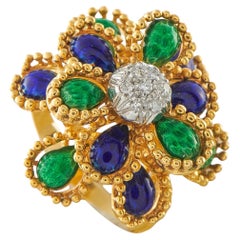 18K Yellow Gold Diamond and Enamel Flower Cocktail Ring MF05-063026