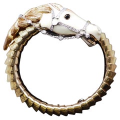 18 Karat Gelbgold Diamant und Emaille Roberto Coin Reiterpferd-Armreif