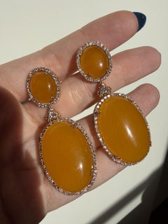 18K Yellow Gold Diamond and Honey Agate Drop Earrings