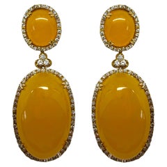 18K Yellow Gold Diamond and Honey Agate Drop Earrings