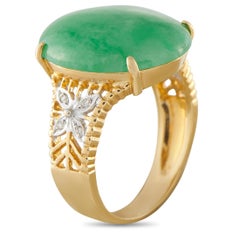 Anillo de cóctel de oro amarillo de 18 quilates con diamantes y cabujones de jade MF03-062626