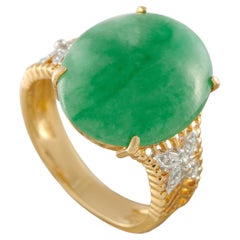 Anillo de cóctel de oro amarillo de 18 quilates con diamantes y cabujones de jade MF03-062626