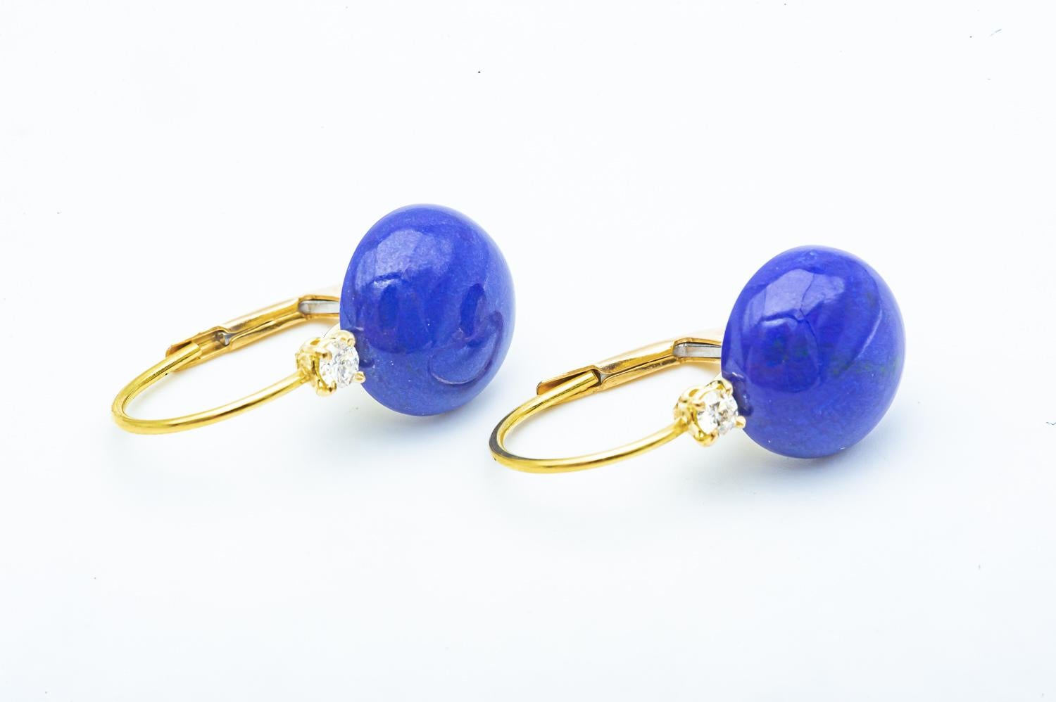 Art Deco 18k Yellow Gold Diamond and Lapis Lazulis Drop Earring
