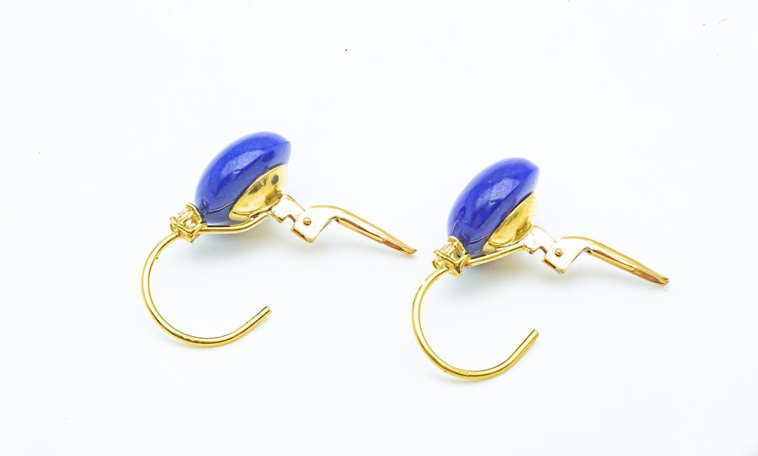 18k Yellow Gold Diamond and Lapis Lazulis Drop Earring In New Condition In Vannes, FR