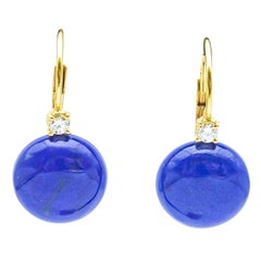 boucle d'oreille en or jaune 18 carats:: diamant et lapis-lazulis