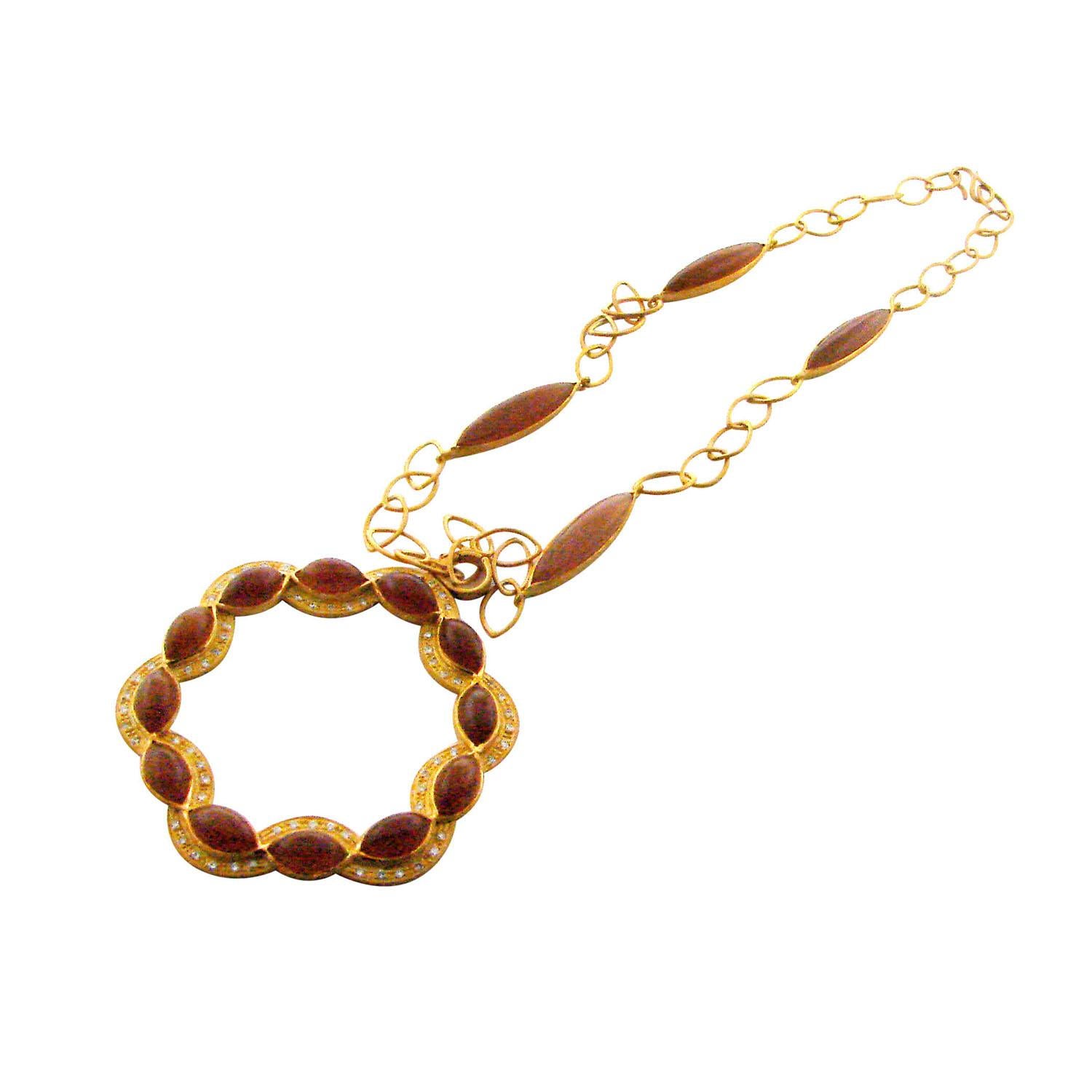 Modern 18K Yellow Gold Diamond and Moonstone Designer Necklace
