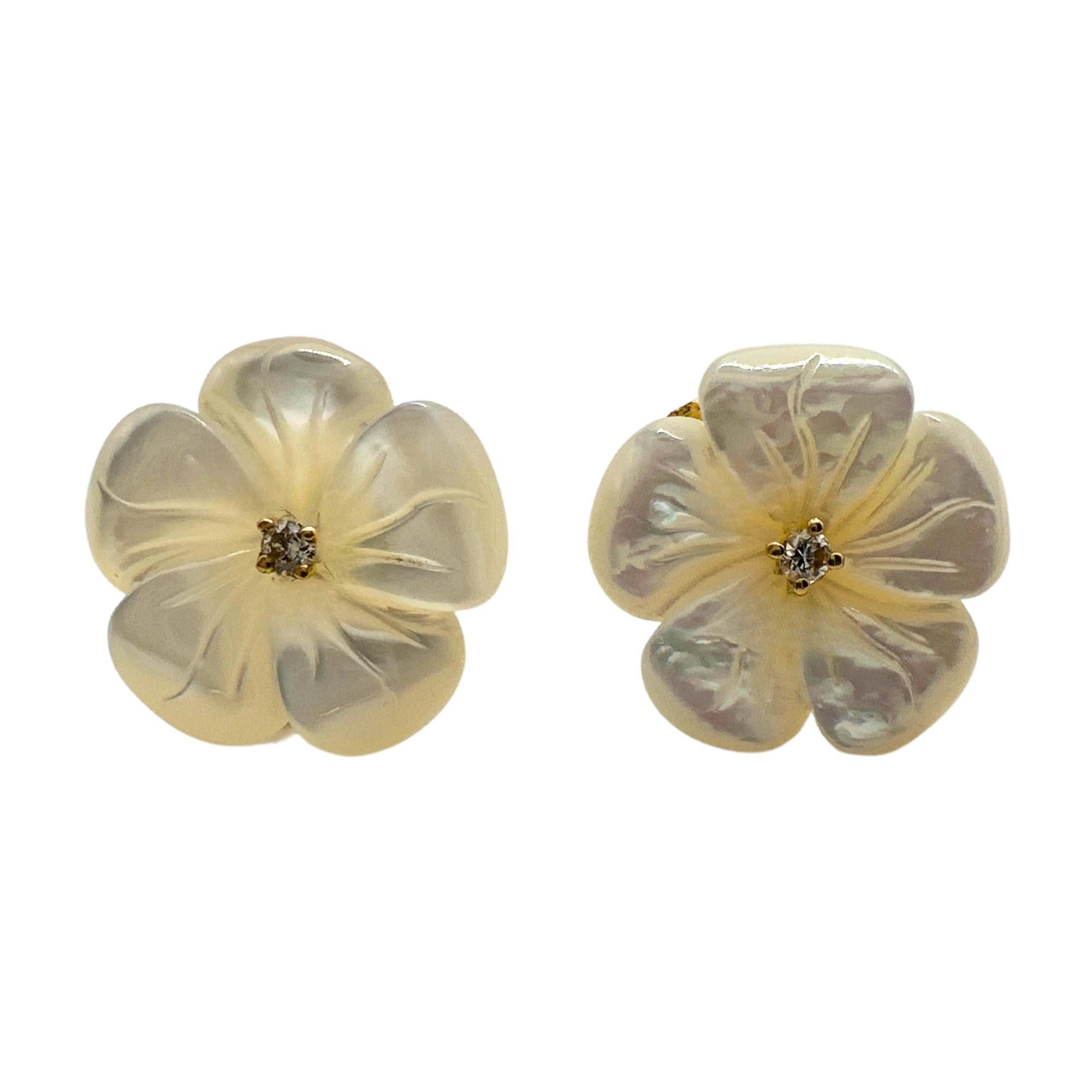 18K Yellow Gold Diamond and Mother of Pearl Stud Earrings