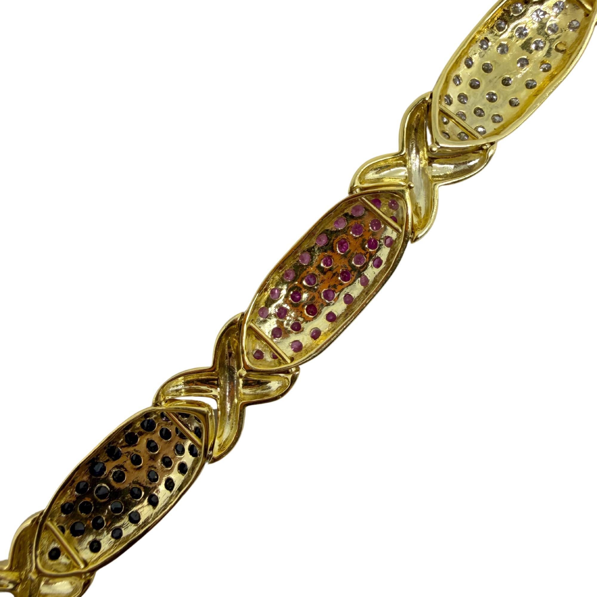 Bracelet en or jaune 18K avec diamants et saphirs multicolores Unisexe en vente