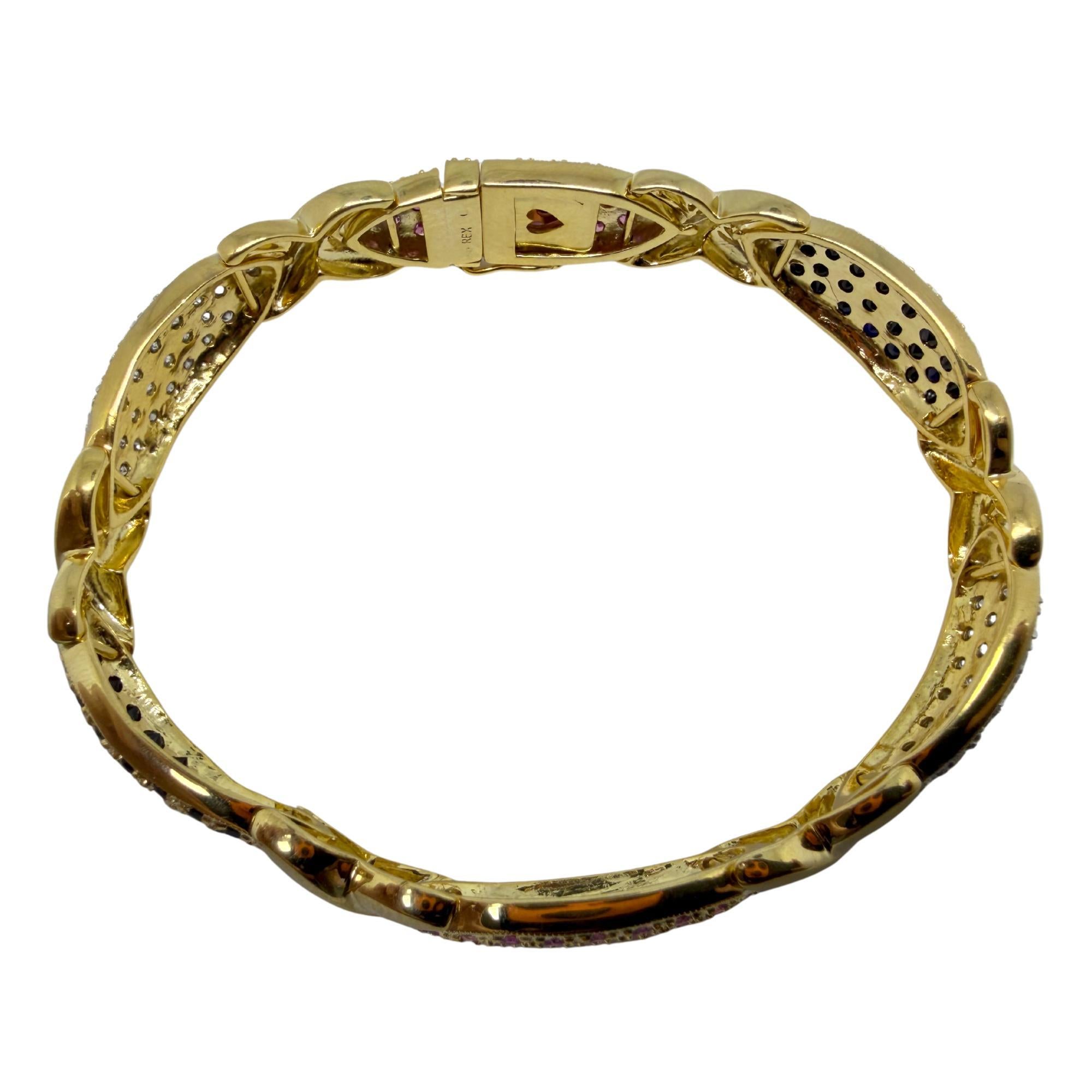 Bracelet en or jaune 18K avec diamants et saphirs multicolores en vente 1