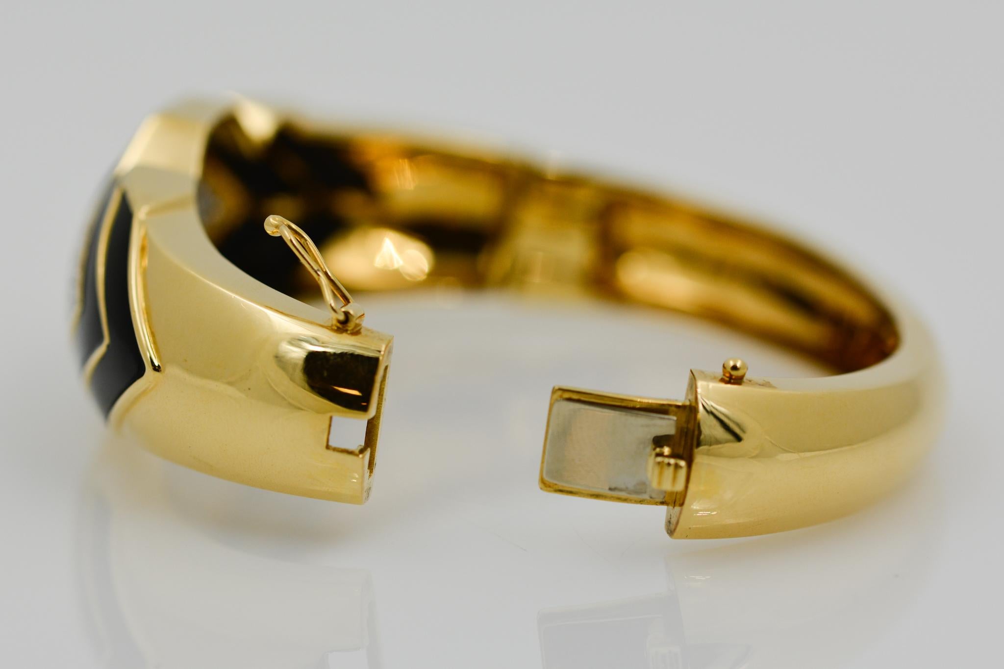 Women's 18 Karat Yellow Gold Diamond and Onyx Cuff Bracelet