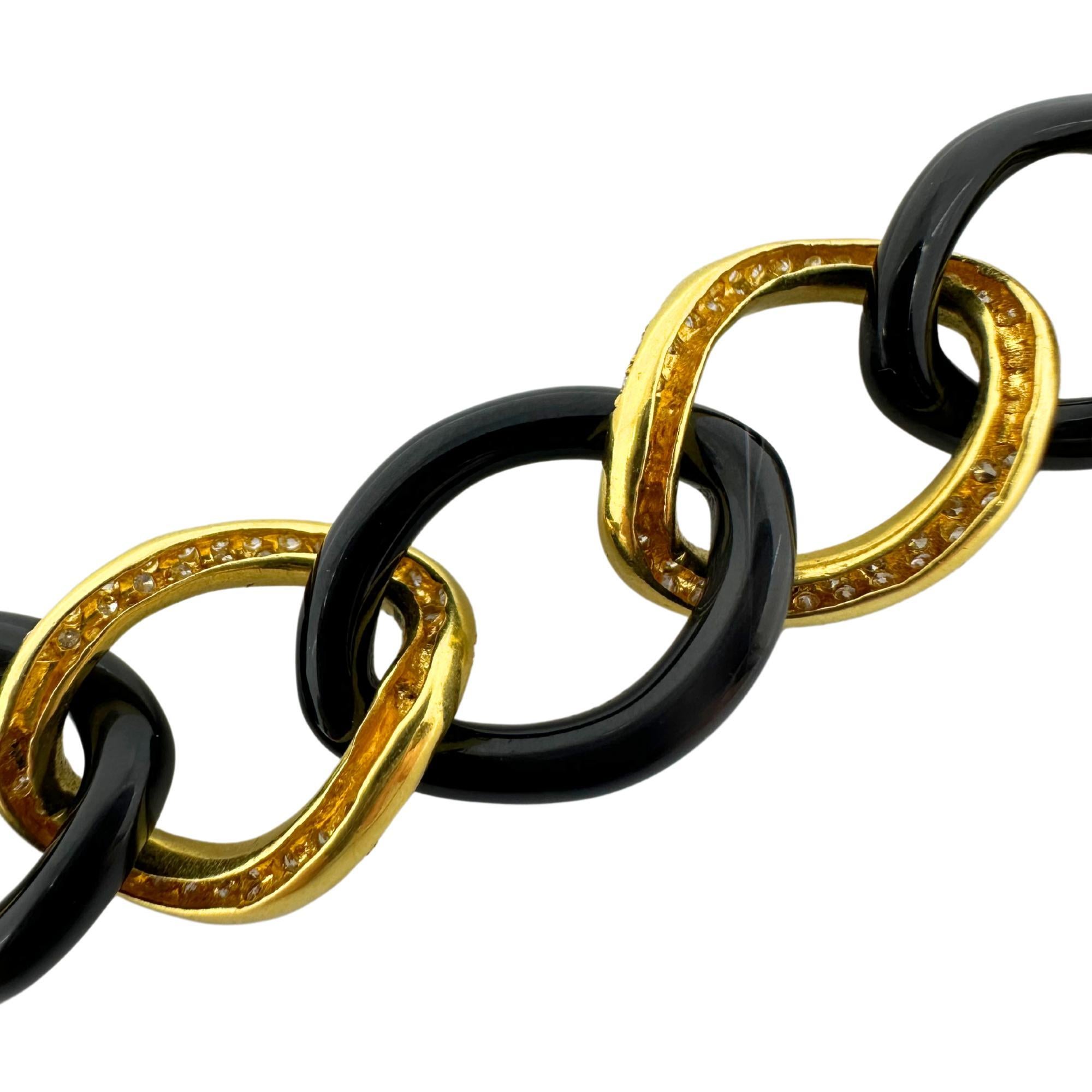 18K Gelbgold Diamant und Onyx Gliederarmband im Angebot 5