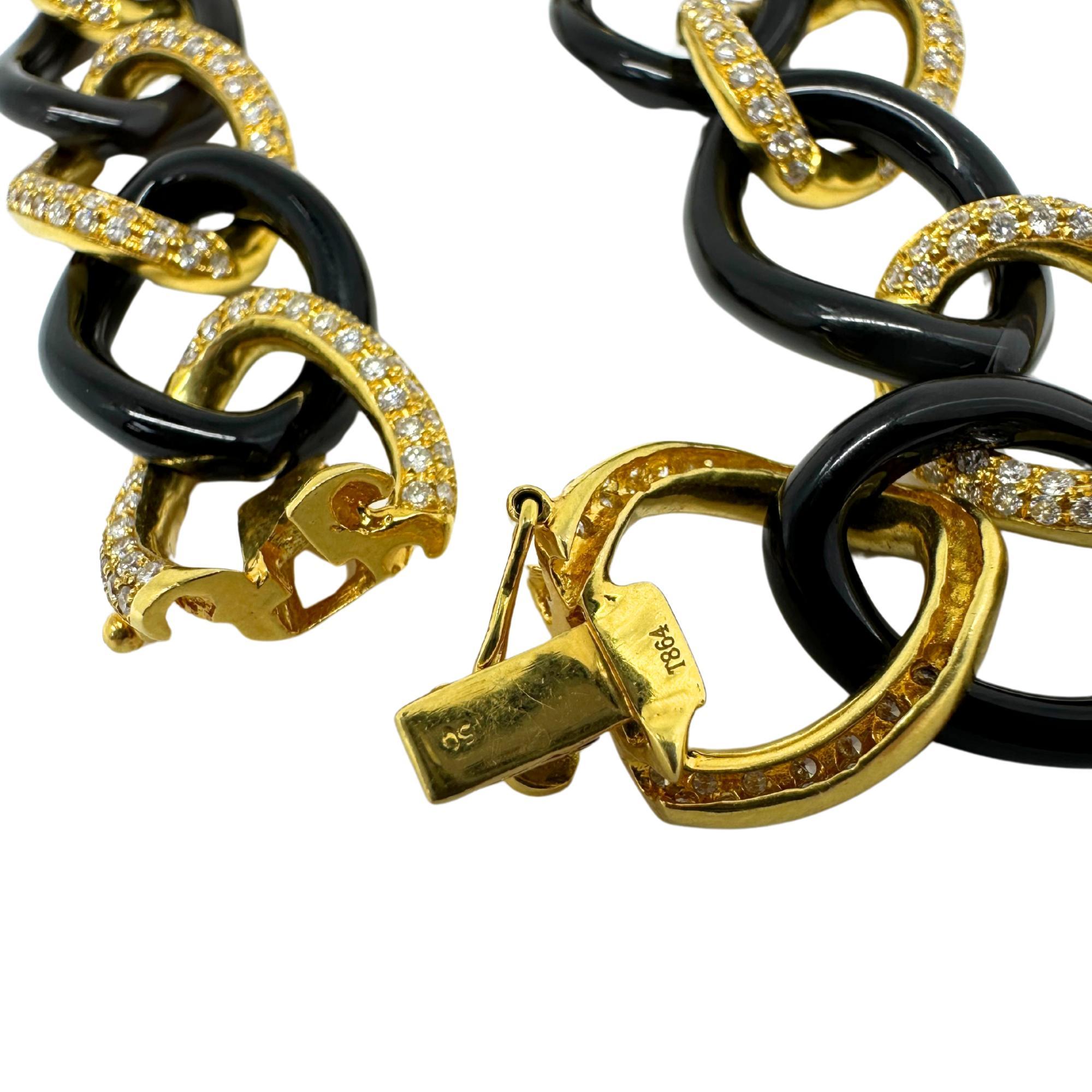 18K Gelbgold Diamant und Onyx Gliederarmband im Zustand „Gut“ im Angebot in New York, NY