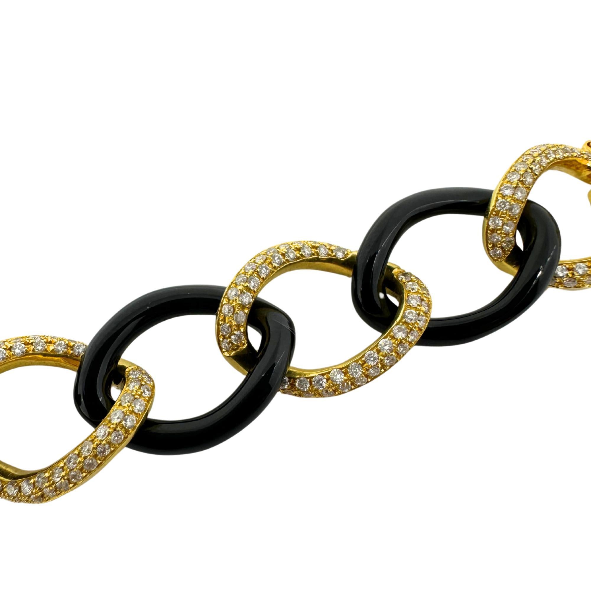 18K Gelbgold Diamant und Onyx Gliederarmband im Angebot 4