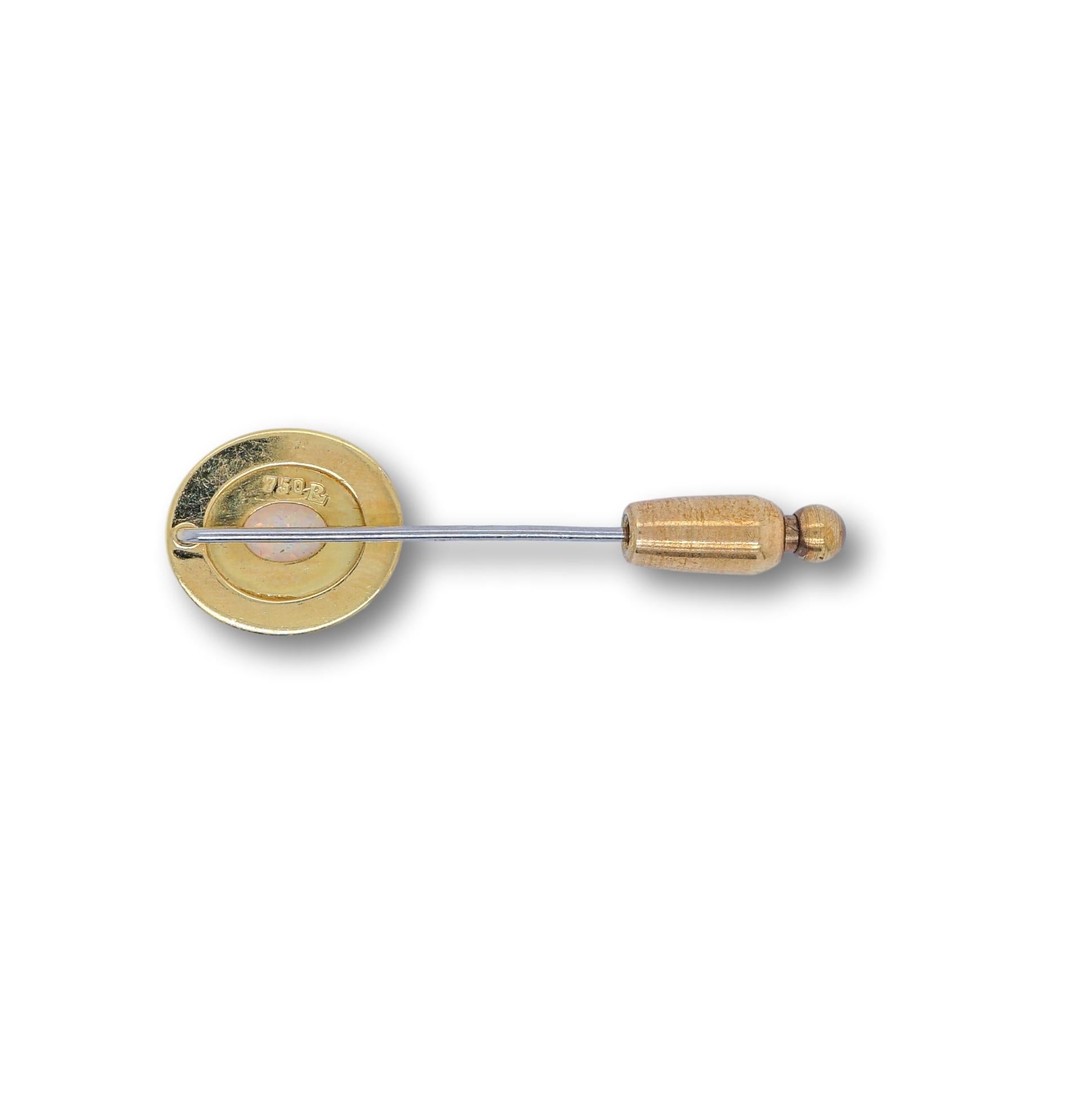 Women's or Men's 18 Karat Yellow Gold Diamond and Opal Stick Pin