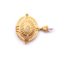 18 Karat Yellow Gold Diamond and Pearl Dangle Brooch/Pendant