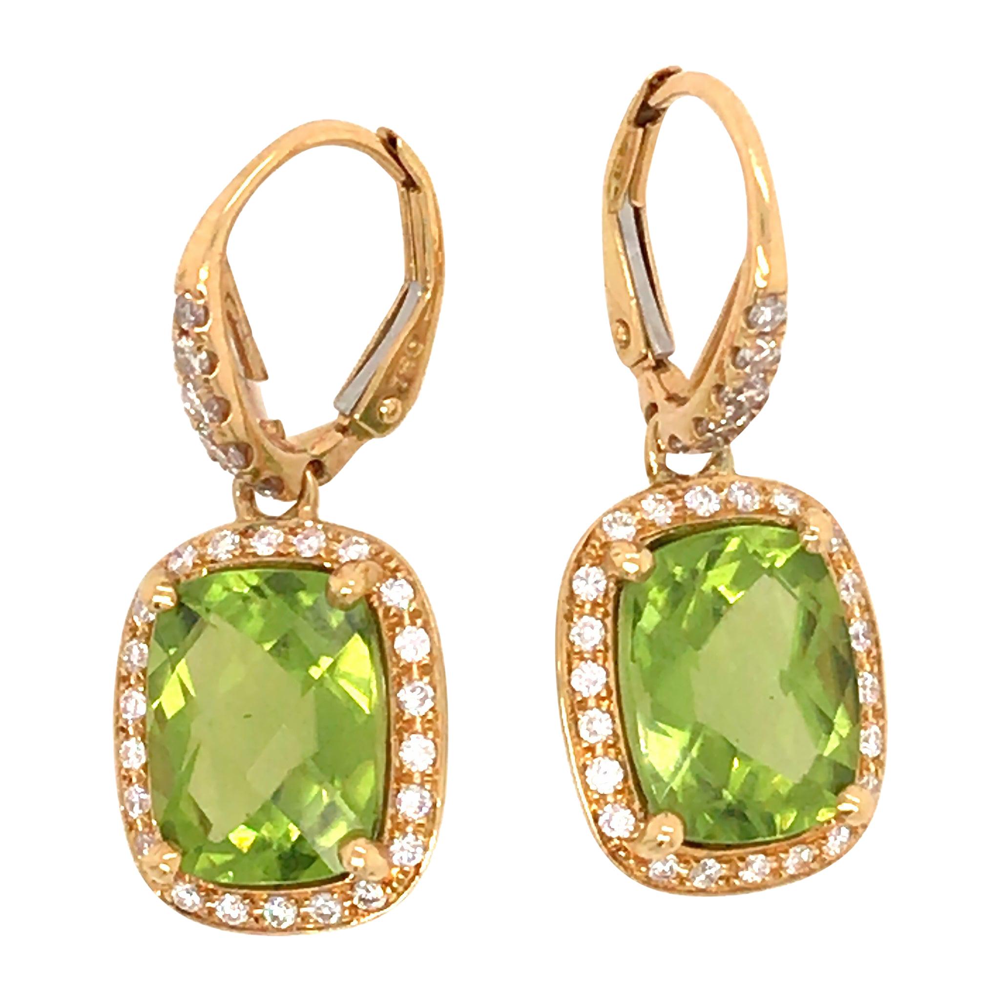 18k Yellow Gold Diamond and Peridot Drop Earrings