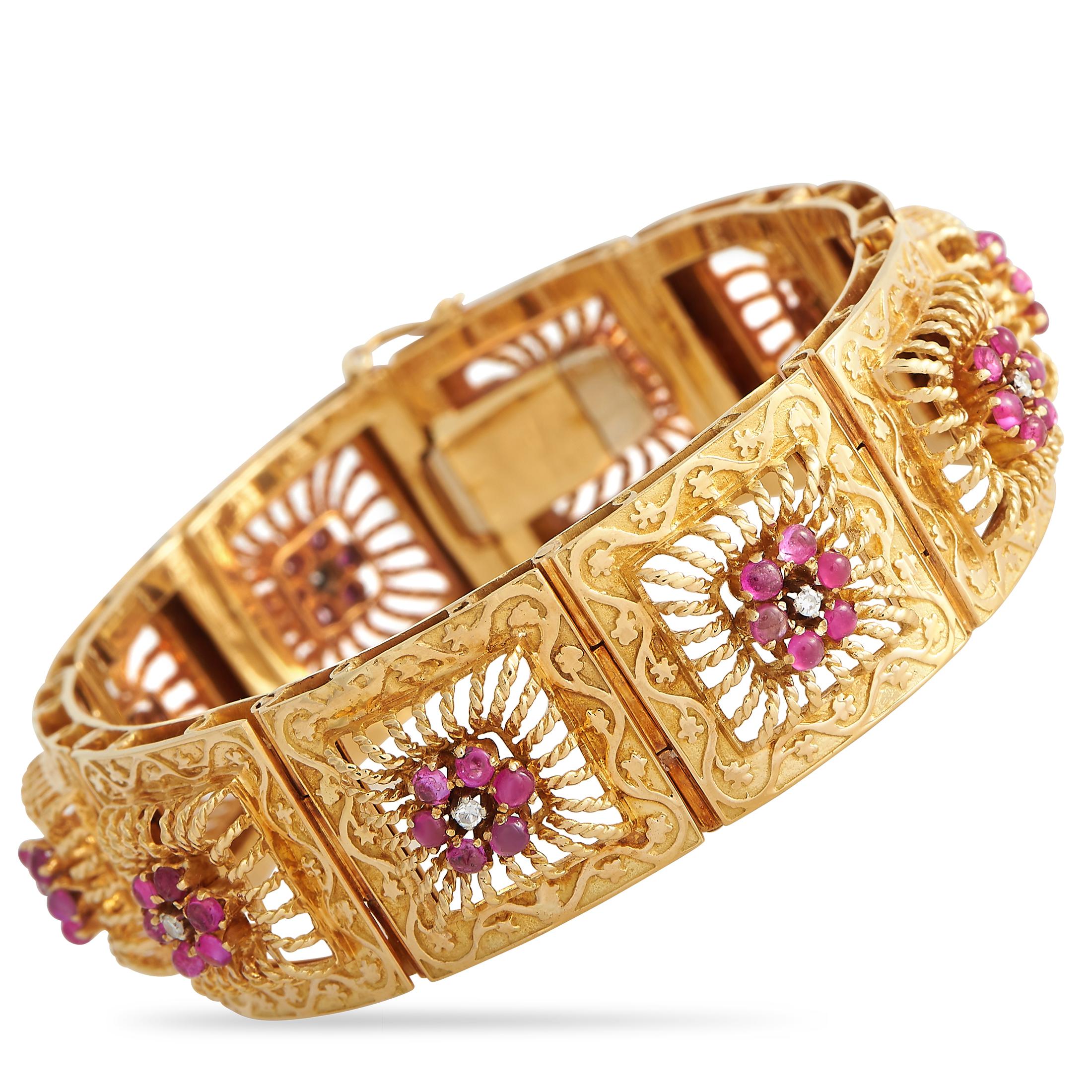 18K Gelbgold Diamant und Rubin Jugendstil-Armband im Zustand „Hervorragend“ im Angebot in Southampton, PA