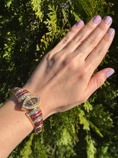 18K Yellow Gold Ruby and Diamond Bracelet with 4.55 ct Marquise Brown Diamond