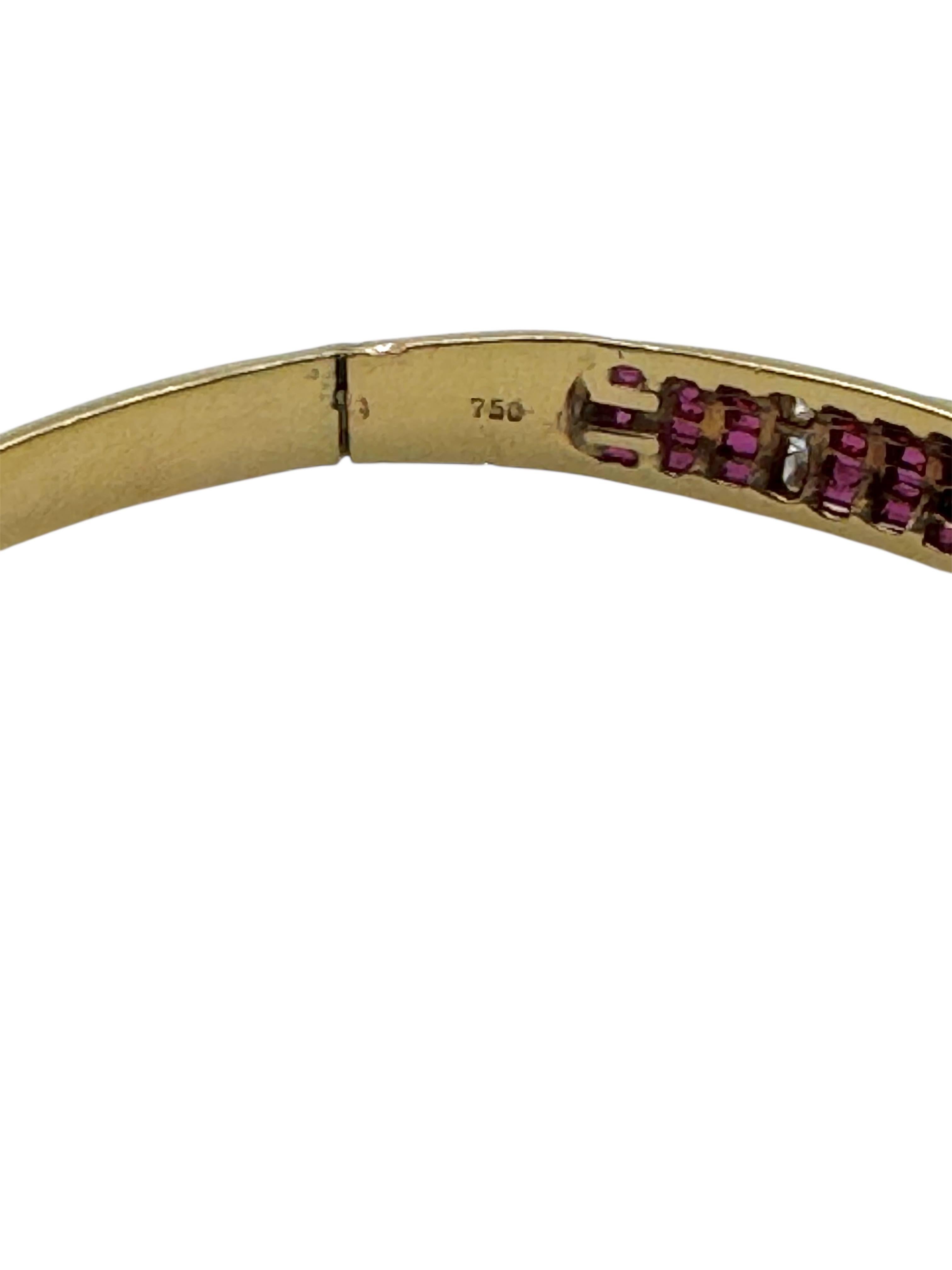 Bracelet en or jaune 18K avec diamants et rubis. Estampillé 750.