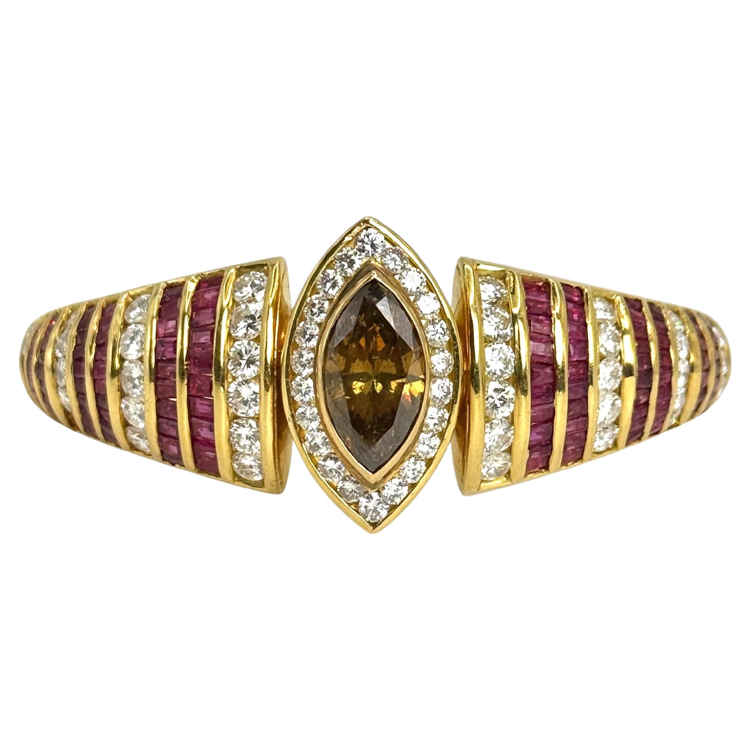 Armband aus 18 Karat Gelbgold mit Diamanten und Rubinen