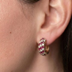 18K Yellow Gold Diamond and Ruby Estate Earrings Elegant Pavé Design