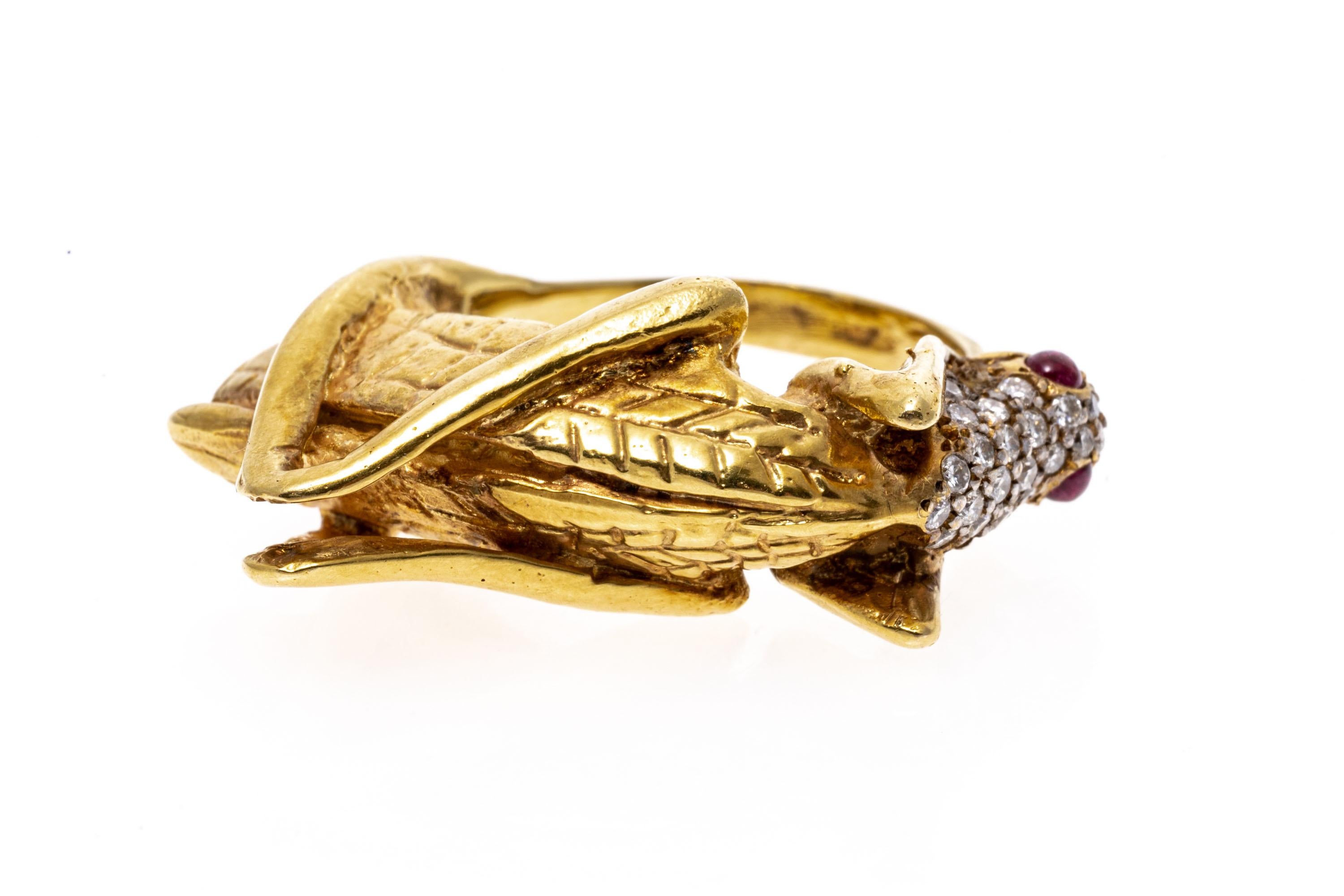 18k Yellow Gold Diamond and Ruby Grasshopper Ring 3