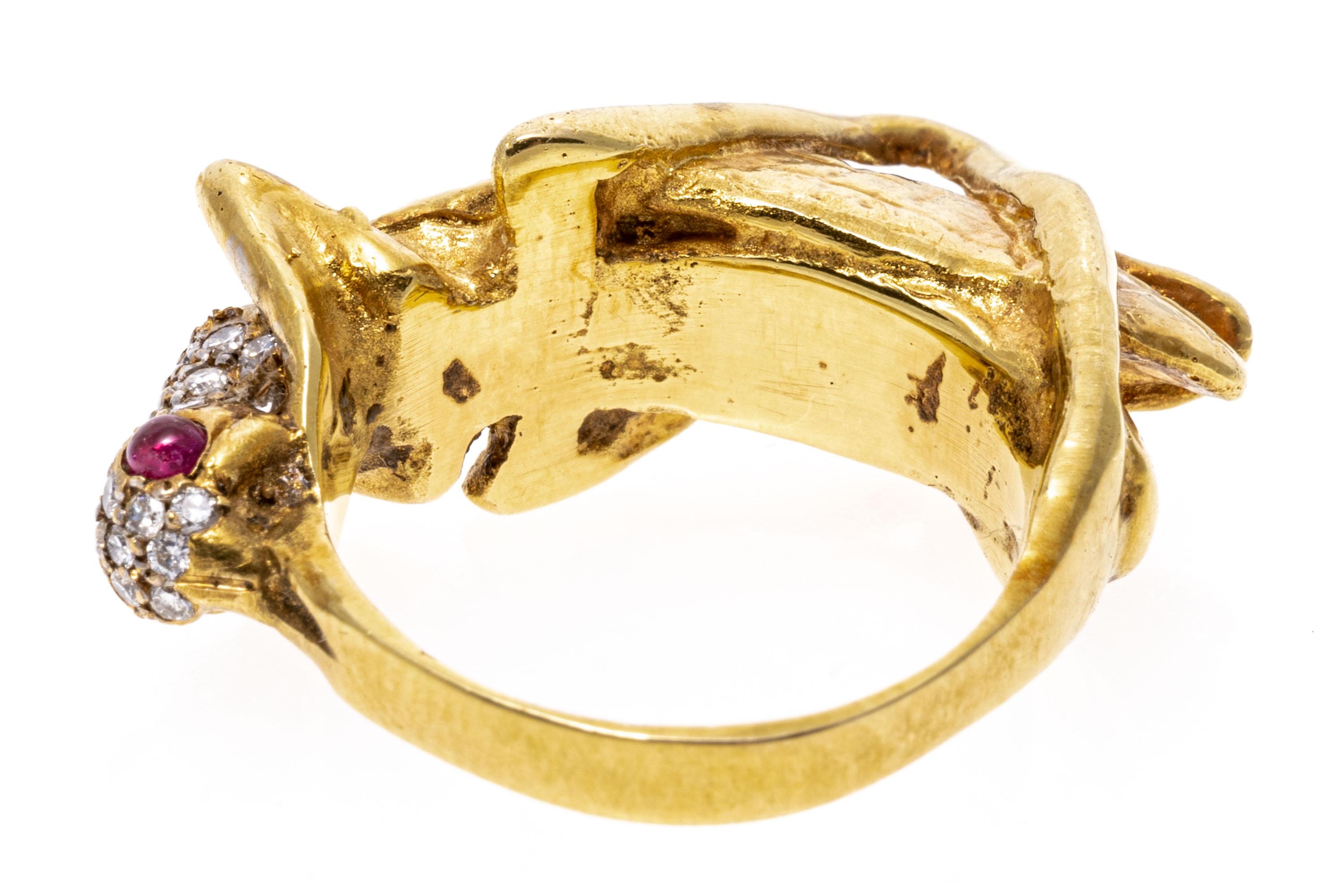 18k Yellow Gold Diamond and Ruby Grasshopper Ring 4