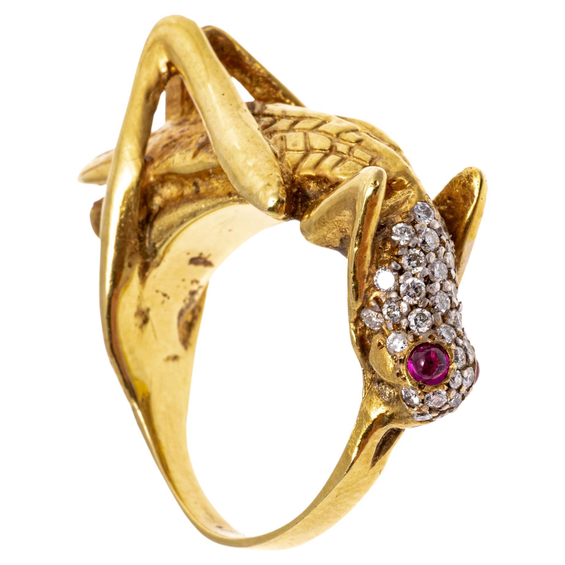 18k Yellow Gold Diamond and Ruby Grasshopper Ring