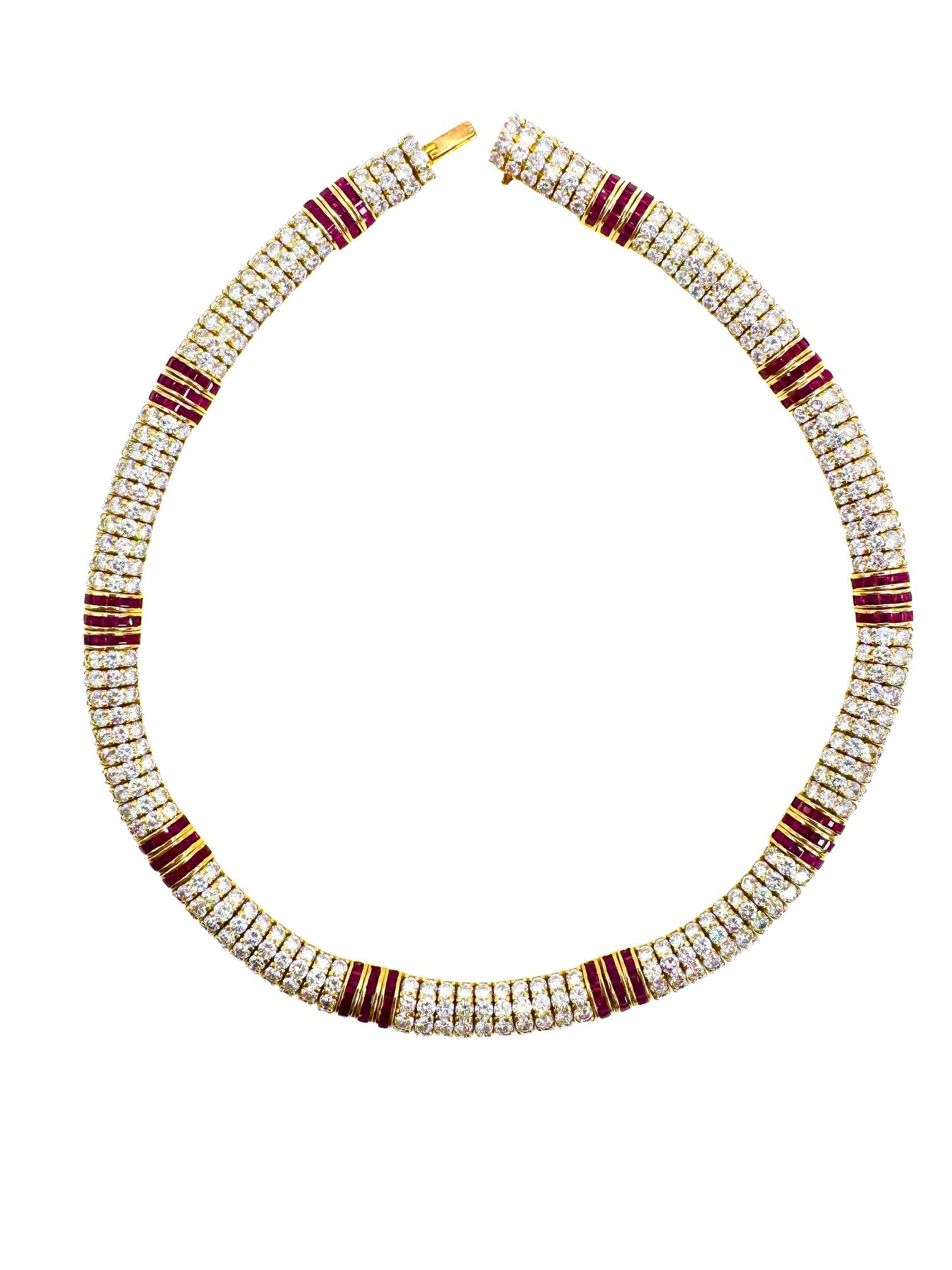 Collana e bracciale in oro giallo 18K con diamanti e rubini in vendita 1