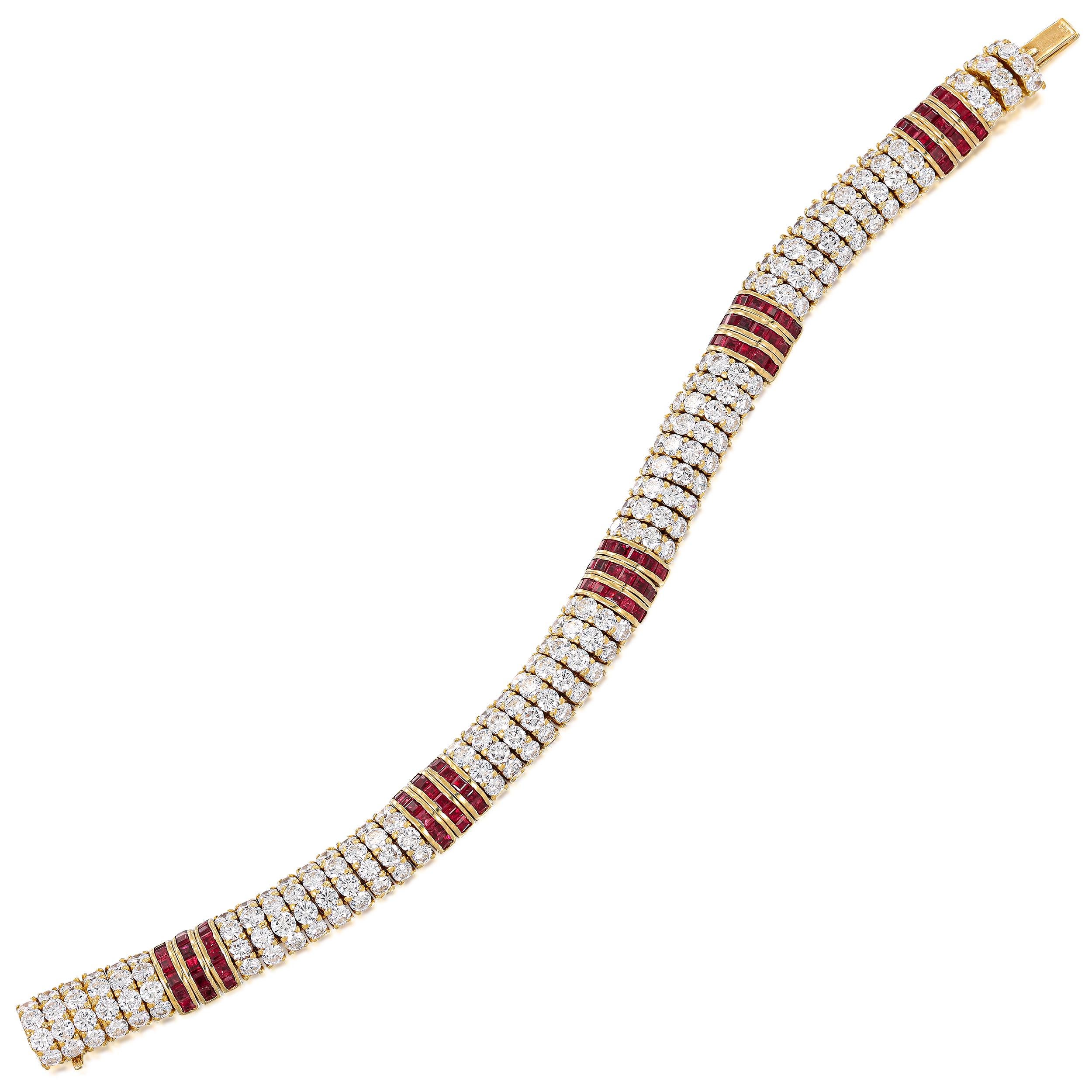 da uomo o donna Collana e bracciale in oro giallo 18K con diamanti e rubini in vendita