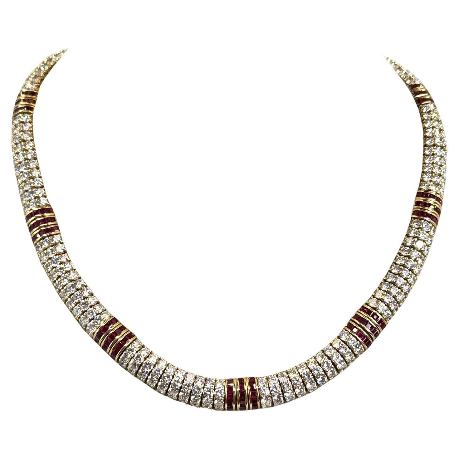 Set aus Halskette und Armband aus 18 Karat Gelbgold mit Diamanten und Rubinen