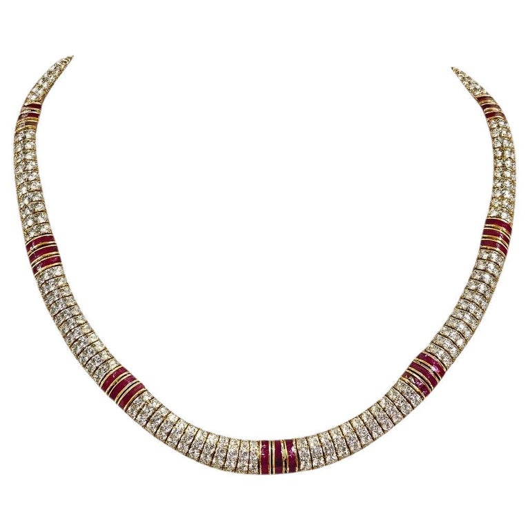 18K Yellow Gold Diamond and Ruby Necklace and Bracelet Set