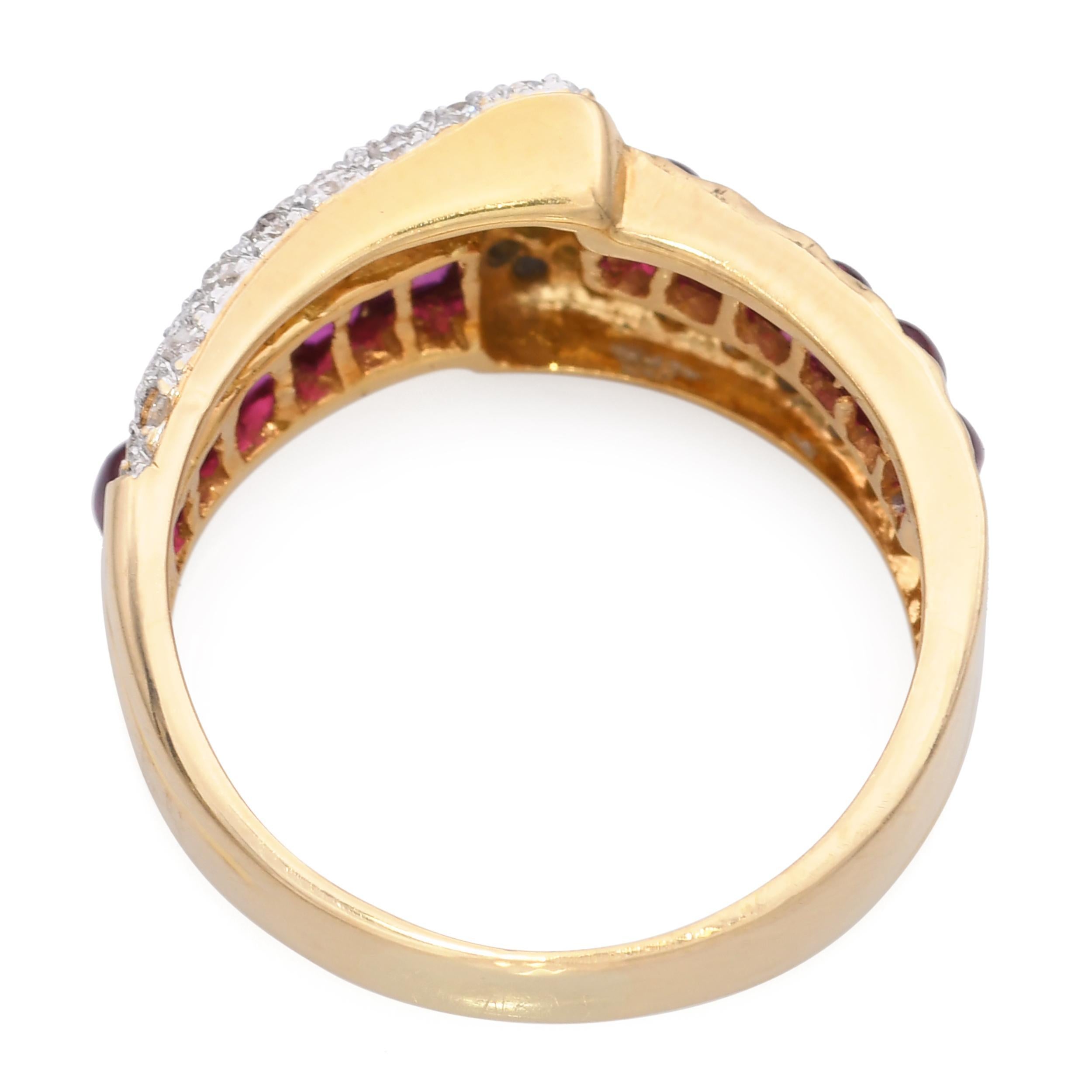 Bague en or jaune 18k avec diamants et rubis Pour femmes en vente