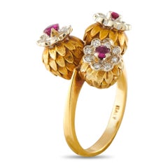18K Yellow Gold Diamond and Ruby Triple Flower Ring MF45-062526