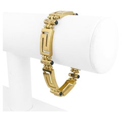 18k Yellow Gold Diamond and Sapphire 37.4g Greek Key Link Bracelet 7"