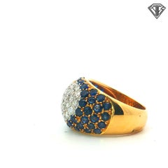 18k Yellow Gold Diamond and Sapphire Bombé Cocktail Ring, 3.50 Carats Total App.