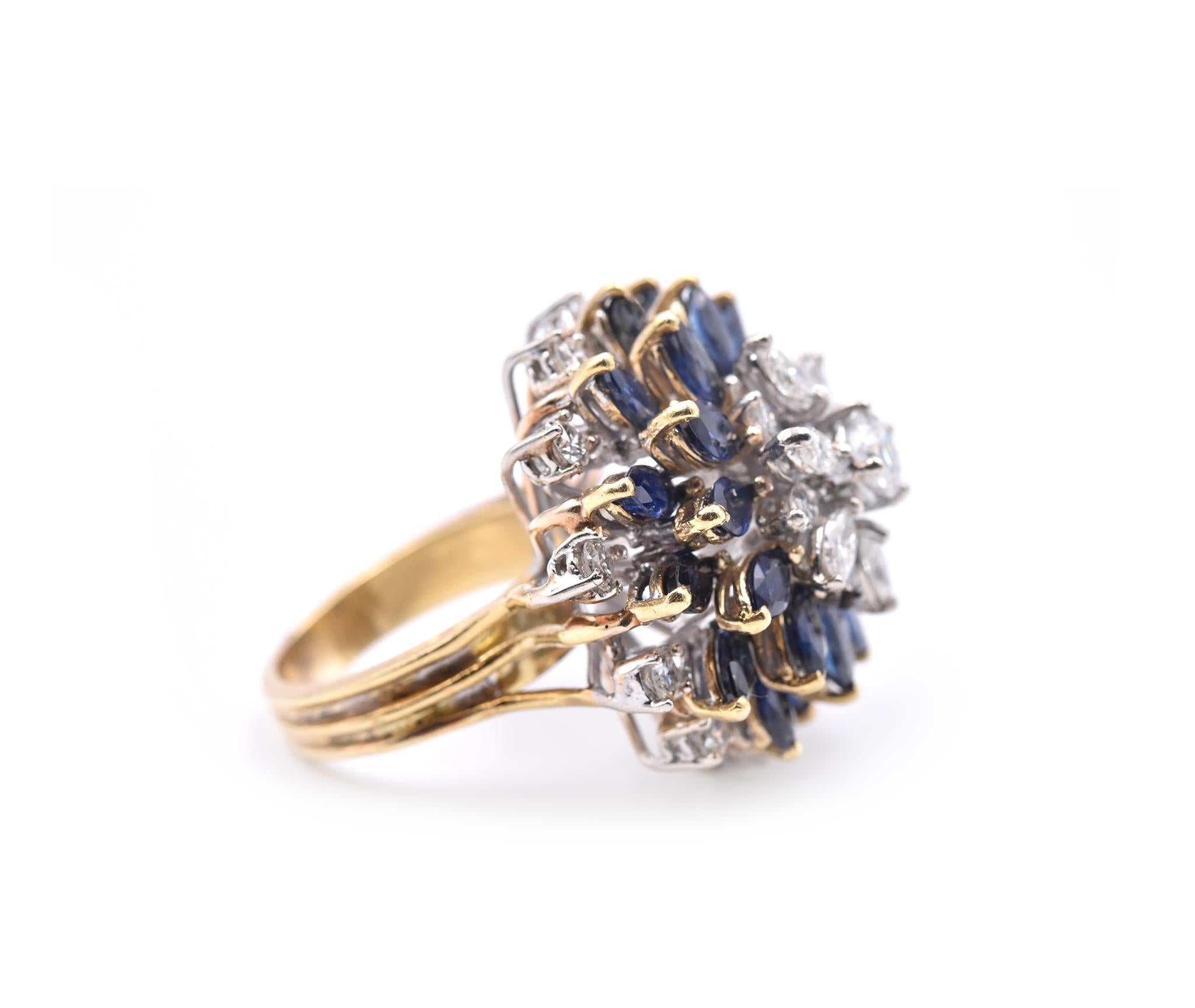 18 Karat Yellow Gold Diamond and Sapphire Cocktail Fashion Ring In Excellent Condition In Scottsdale, AZ