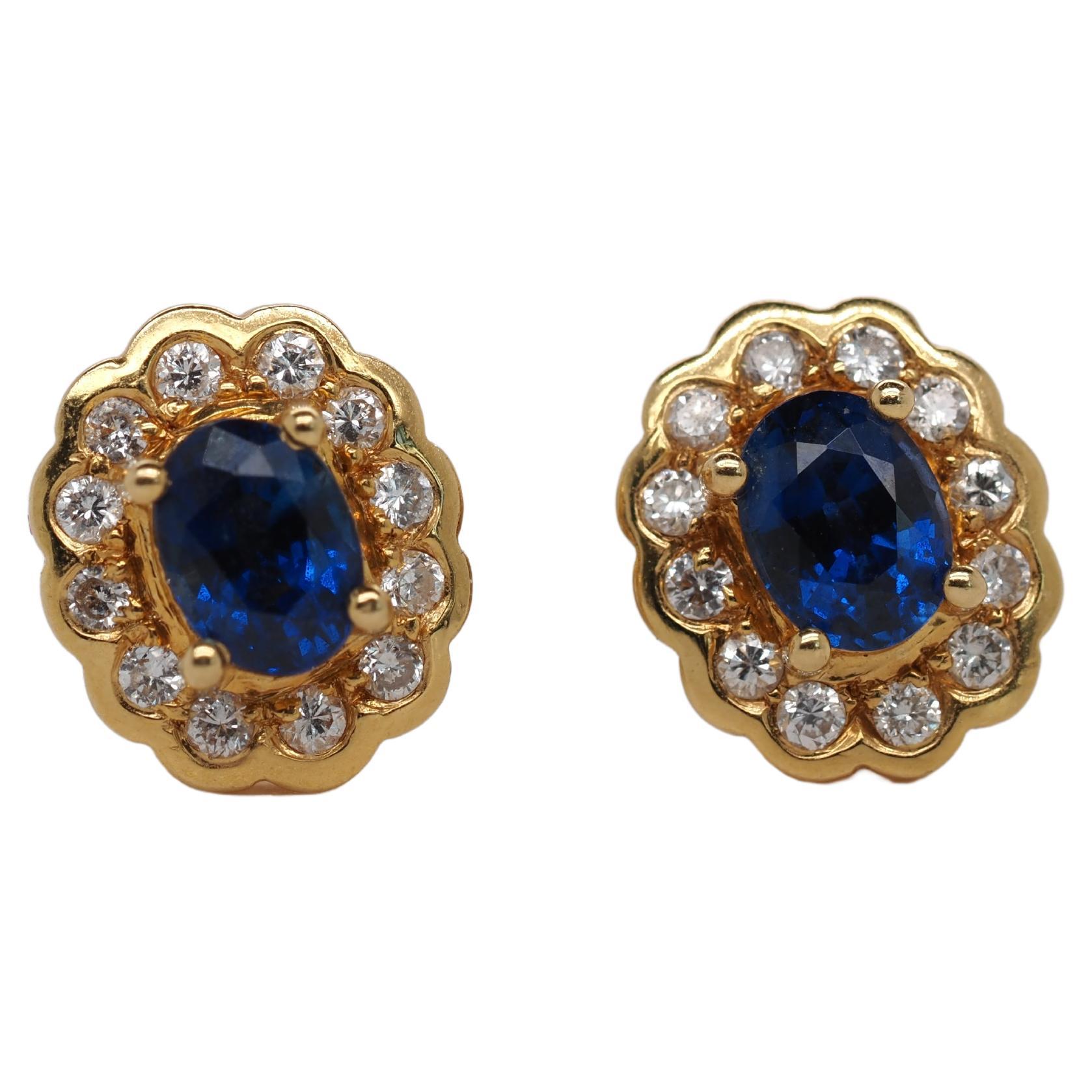 Pendientes de diamantes y zafiros de oro amarillo de 18k
