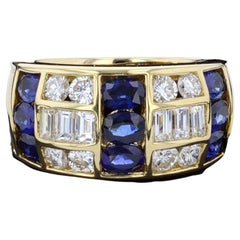 Vintage 18k Yellow Gold Diamond and Sapphire Estate Ring