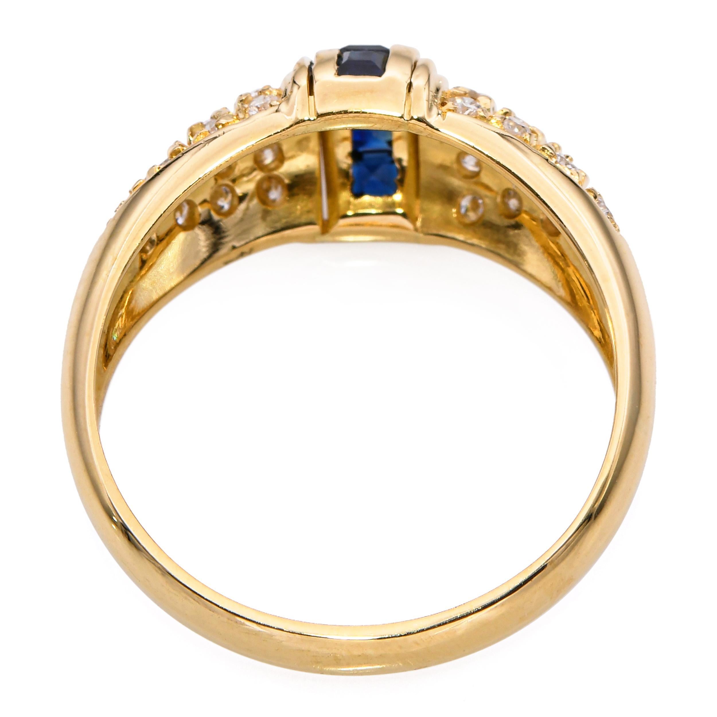 Bague en or jaune 18k avec diamant et saphir Pour femmes en vente