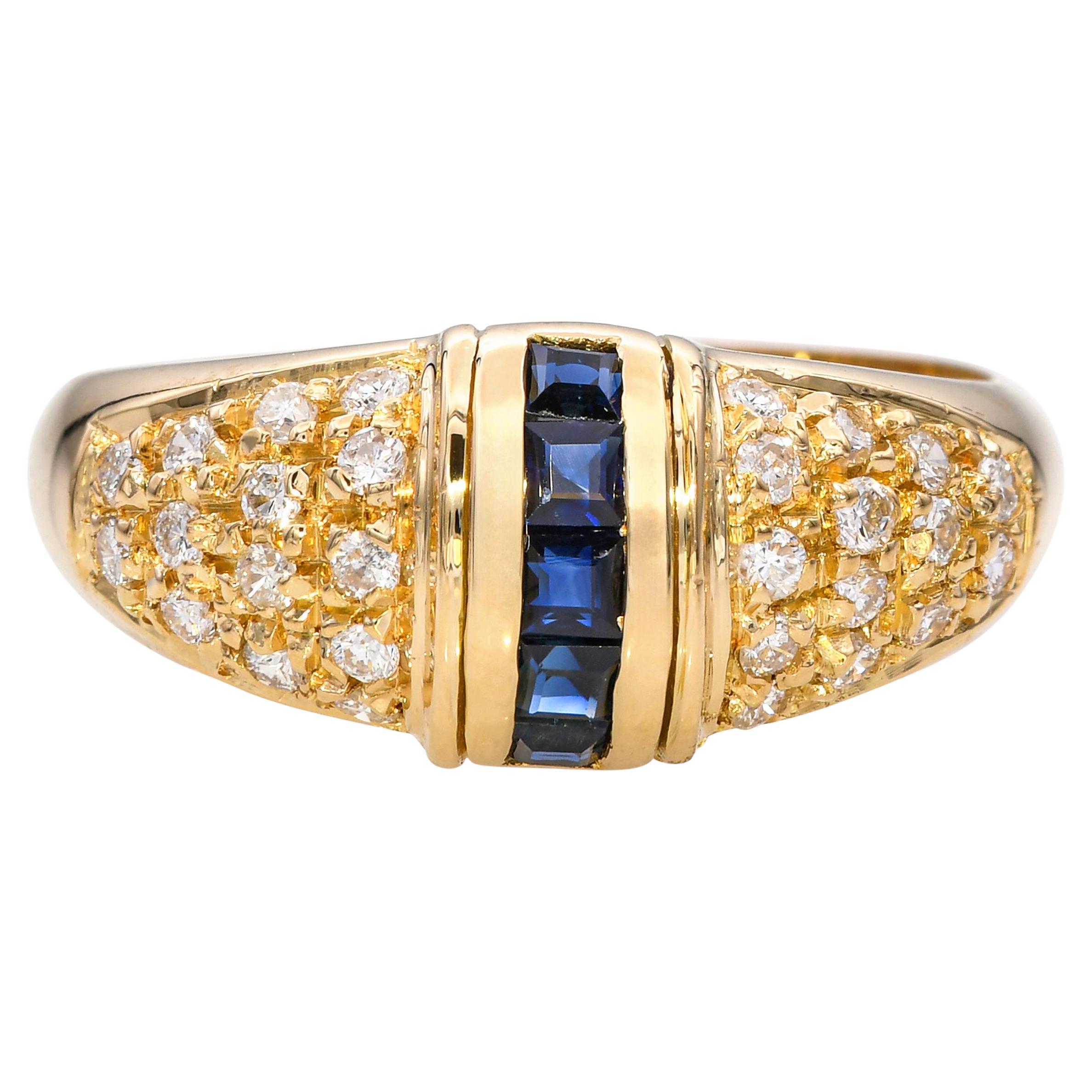Bague en or jaune 18k avec diamant et saphir