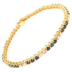18K Yellow Gold Diamond and Sapphire Tennis Bracelet