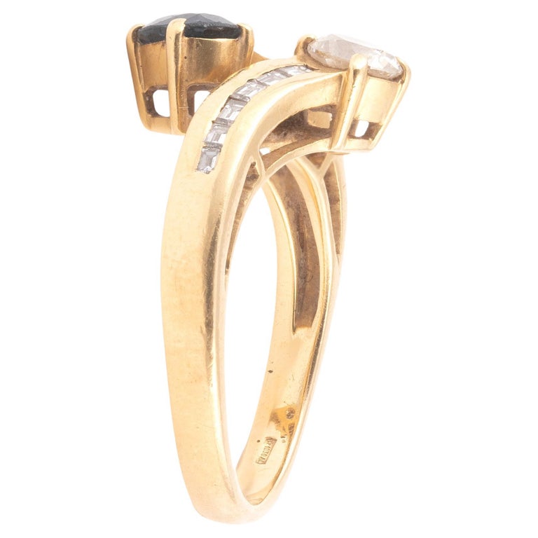 Retro 18K Yellow Gold, Diamond and Sapphire Toi Et Moi Ring For Sale