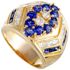 18 Karat Yellow Gold Diamond and Sapphire Wide Ring