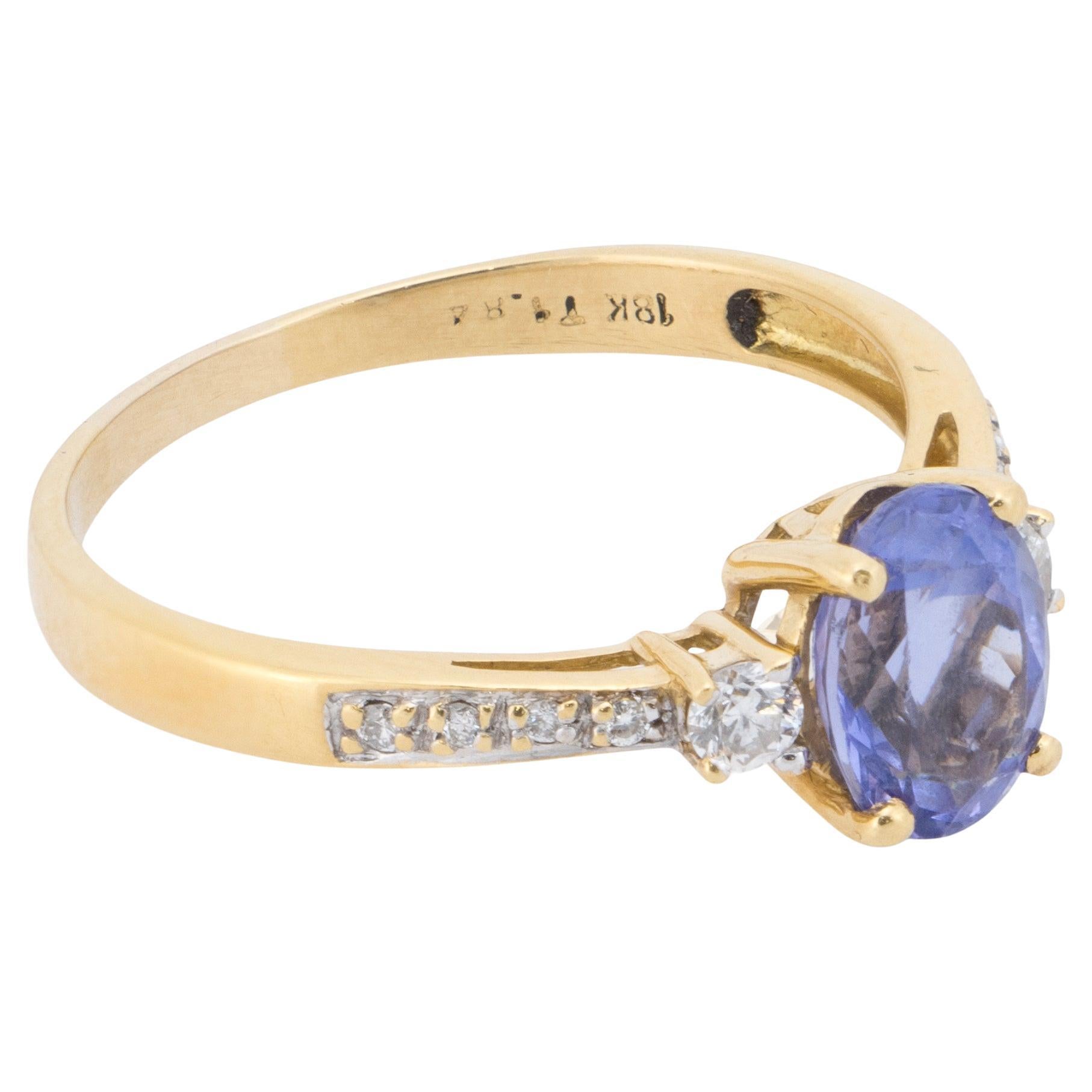 18k Yellow Gold Diamond and Tanzanite Engagement Statement Ring in vendita